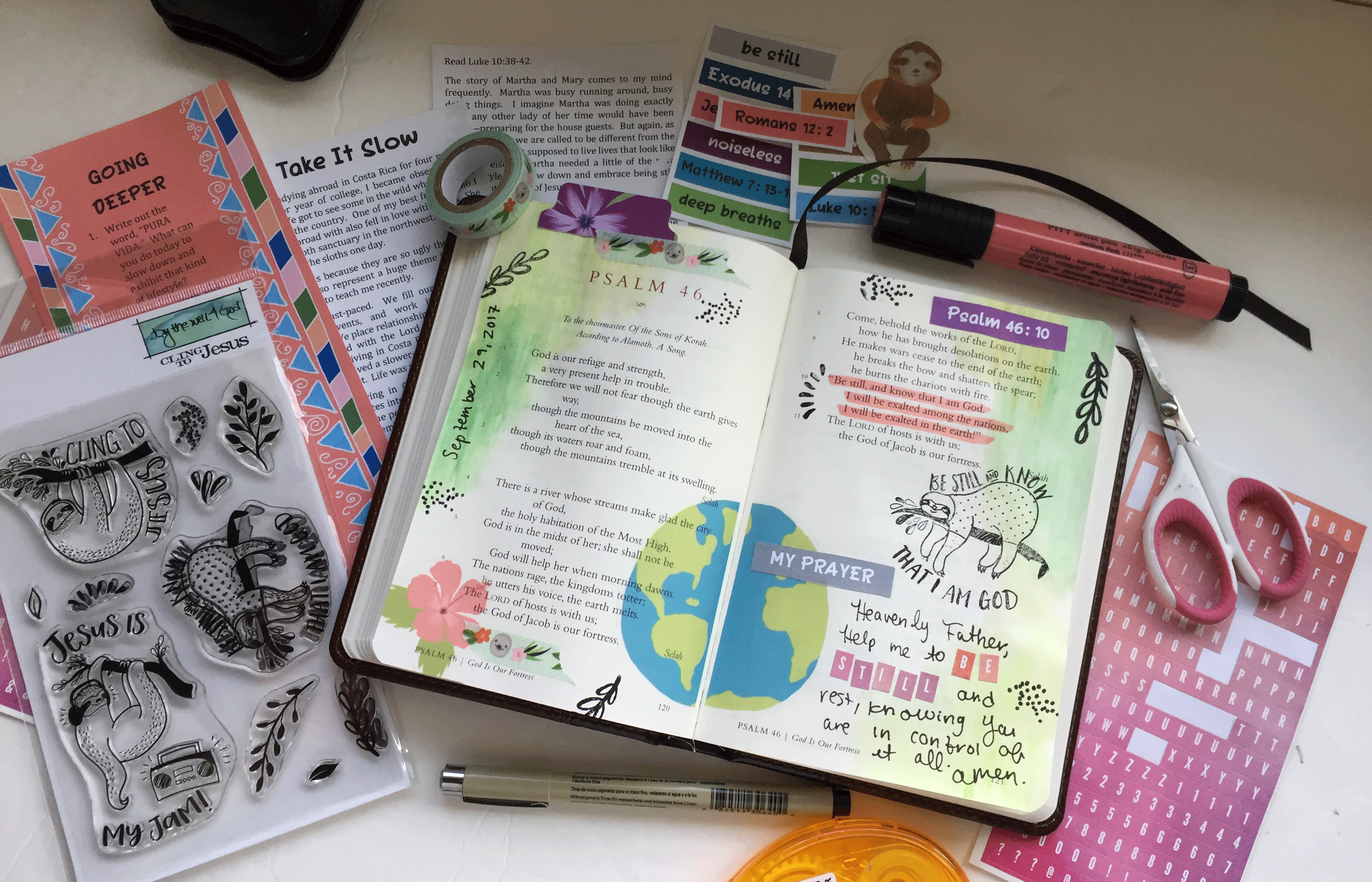 YouTube Bible journaling tutorial using the Creative Faith Take it Slow devotion - a message from God.